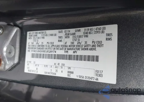 2014 Ford Escape Se из США, поврежденный, VIN 1FMCU9GX6EUE28174